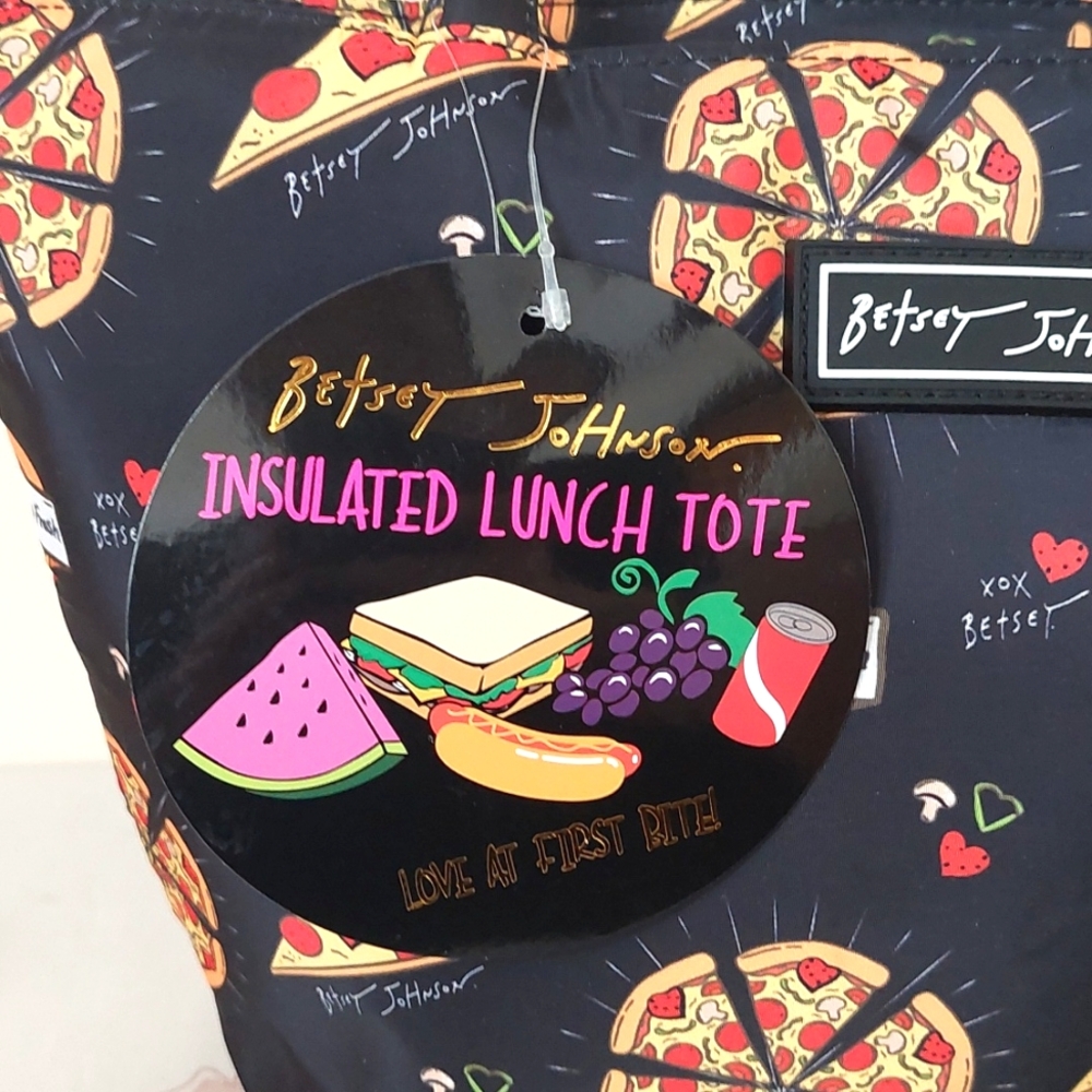 New Betsey Johnson Pizza Print Lunch Tote Bag - Picture 15 of 16